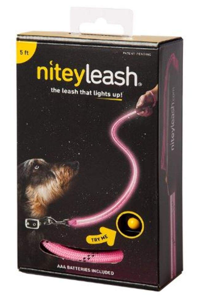 NiteyLeash - LED Glow in The Dark Pet Dog Leash (Pink)