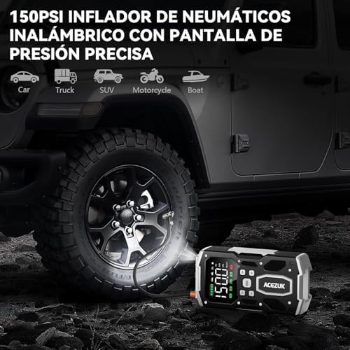 Motor de arranque da bateria do carro 8000A, compressor de ar de 150PSI, motor de arranque para o veículo (todo a gasolina ou diesel de 10L), arranque de 12V com LED de 400 lúmens