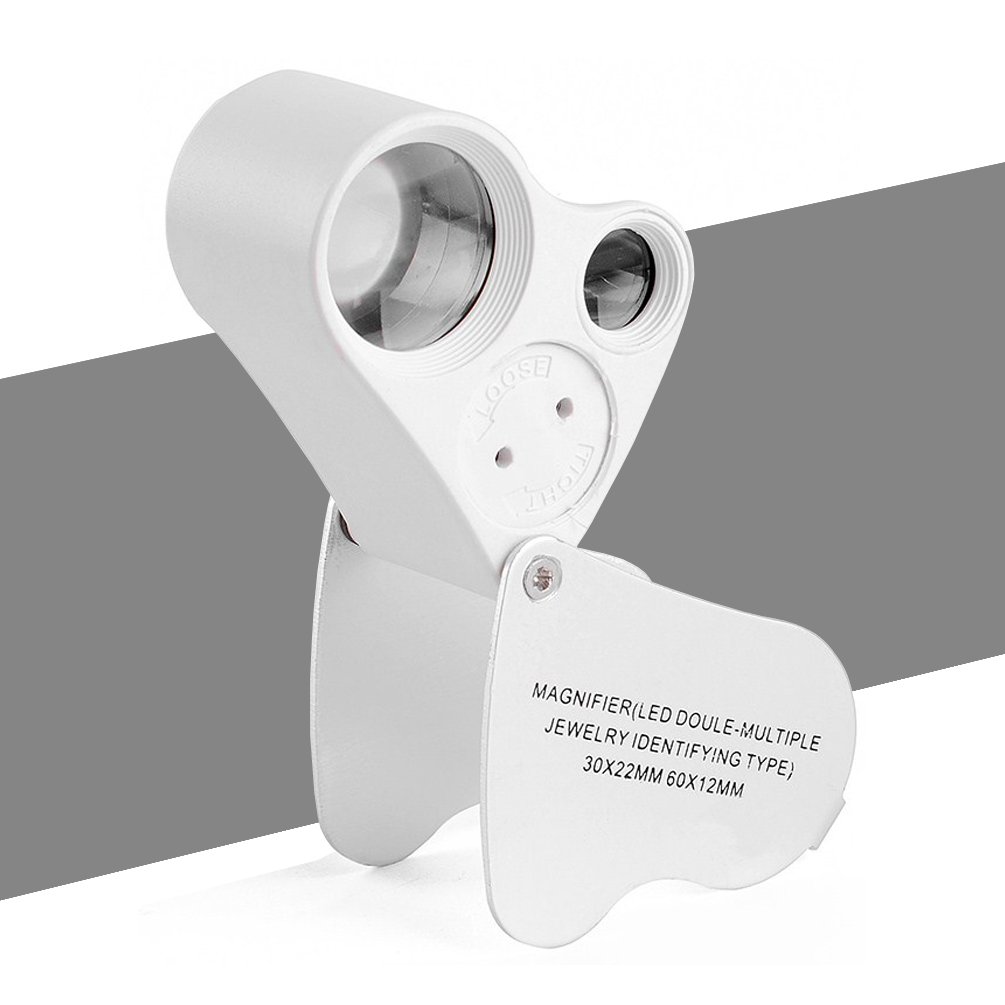 KINGMAS 2 Lens 30x 60x Illuminated Jewelry Eye Loupe Jewelers Magnifier Magnifying with LED Lighting