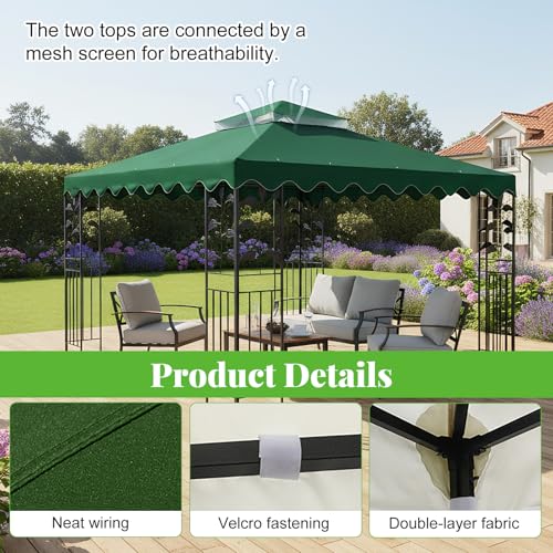 OKYUK Replacement Gazebo Roof with Breathable Mesh, UV Resistant, Stable Double Roof Construction, Waterproof, Includes Drainage Holes, Ideal for Garden Gazebos