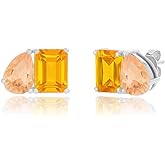 Amazon Essentials Rhodium-Plated November Birthstone Two-Toned Stud Earrings with Secure Pushbacks, Citrine Color Earrings
