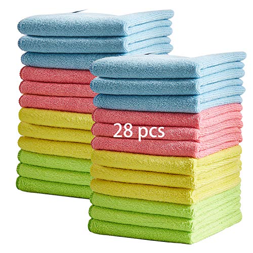 28 Pcs Microfiber Cleaning Cloths, 13'' x13'' Absorbent Kitchen Dish