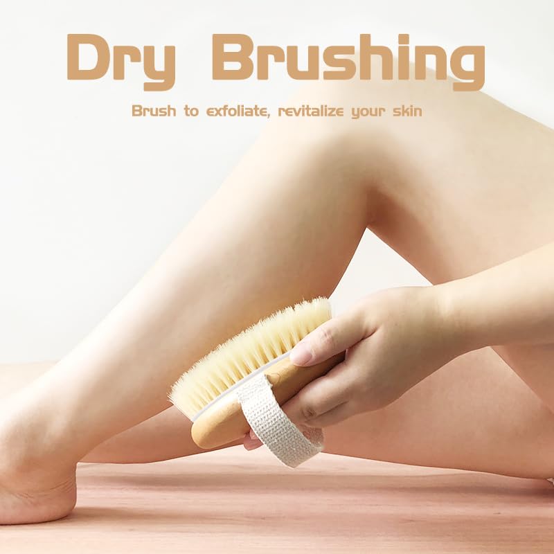 Bamboo Dry Body Brush Shower Brushing Removes Dry Skin with Massage Nodes Exfoliating Bath Brushes Body Scrubber