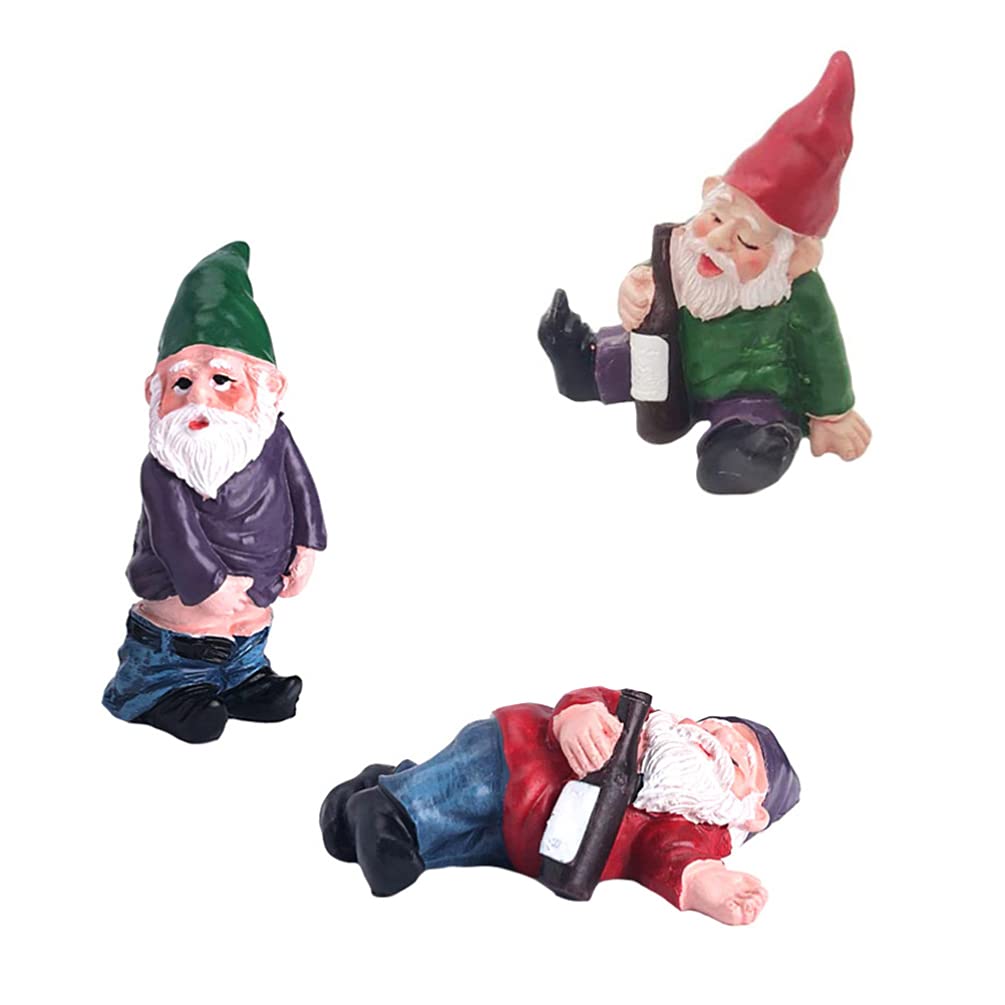 Amosfun 3pcs Miniature Garden Gnomes Collectible Figurines Resin Drunken Gnome Fairy Garden Accessories Decorations Gardening Ornaments Plant Decor