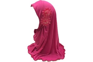 LIVINGGEOMETRY 2-6 Years Old Girls Muslim Hijab with 6 Flowers Islamic Arab Headscarf Sand and Sun Protection Scarf Shawls
