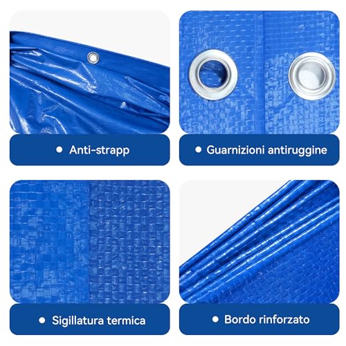 COVALL Blue Tarpaulin 5 x 6 m 115 g/m² Tear-resistant Waterproof Tarpaulin for Heavy Loads with Eyelets for Camping, Garden, Roof Cover and Warehouse