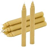 DEYBBY 8'' Honeycomb Beeswax Taper Candles, 6 Pack Smokeless Non-Toxic Hand-Rolled Bee Wax Candles Cone Top for Home, Elderly and Children(Brown Raw)