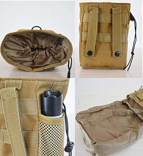 Zeato Tactical MOLLE Drawstring Magazine Dump Pouch, Military Adjustable Belt Utility Fanny Hip Holster Bag Outdoor Ammo Pouch(Khaki)