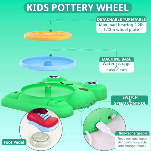 Aujazyble Pottery Wheel for Kids - Complete Pottery Painting Kit Arts and Crafts for Kids Ages 8-12 with 3 Pack Air Dry Clay Art Supplies Toys for Girls Boy Birthday Gift for 6 7 8 9 10 11 12+