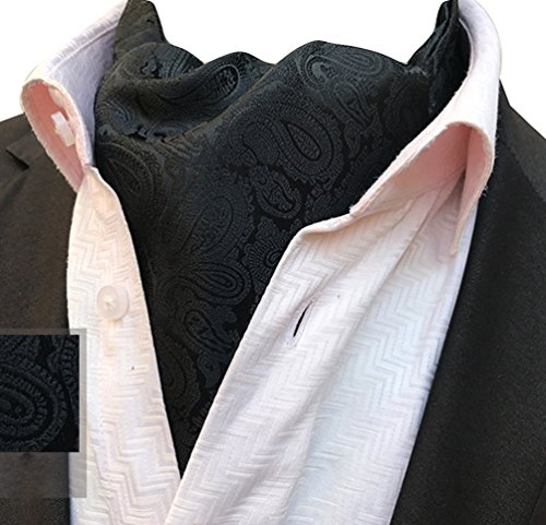 MENDENG Mens Black Gold Paisley Jacquard Woven Silk Cravat Formal Self Tie Ascot