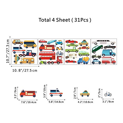 IARTTOP Cartoon Transports Vehicles Wall Decal, Colorful Kids Educational Transportation Wall Sticker for Nursery Playroom Decoration, Traffic Cars Theme Boys Bedroom Wall Art