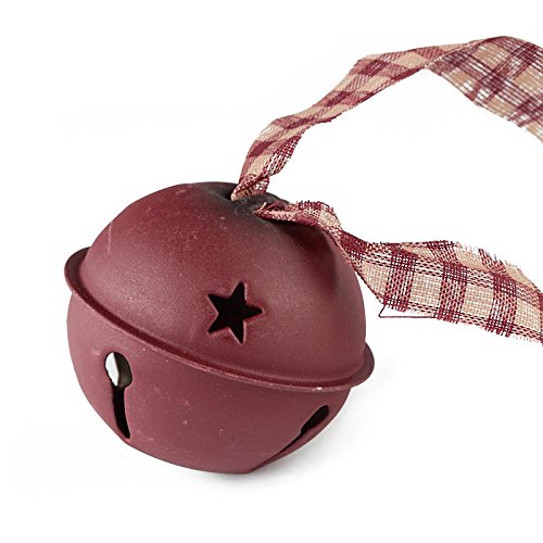 2 Inch Matte Red Jingle Bells with Homespun Hanger for Christmas Decor - 3 Jingle Bells