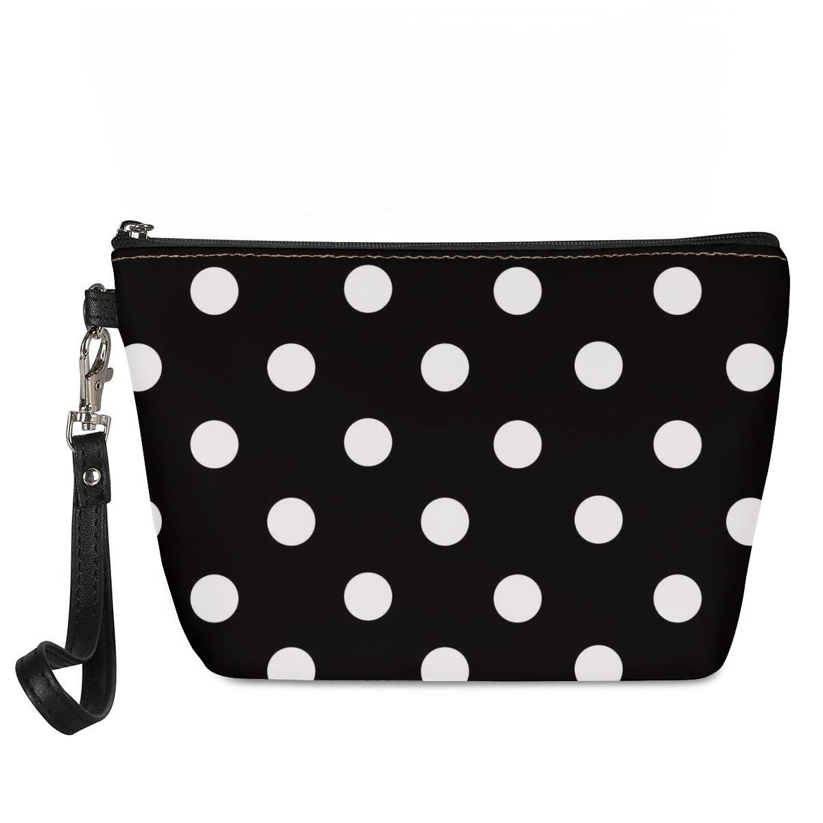 Jeiento Polka Dot Print Makeup Bags for Women,Cute Cosmetic Bag Travel Waterproof Toiletry Bag Accessories Organizer Black