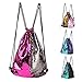 Reversible Sequins Bag Mermaid twinkling Fashion Backpack Drawstring Backpack Packsack Bling Shining Bag Shoulder Bag Women Sport Bag for Kids Red Silver