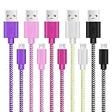 Micro USB Cable, Pvendor 5 Pack of 6Feet 2 Meter High Speed Nylon Braided Tangle-Free Universal Micro USB 2.0 Charging/Sync Data Cable For Samsung Galaxy Note 2/4, S6, S4, S3, HTC One X M8, Motorola G X, LG, PS4, Xbox One , Nokia Lumia ,Android and more (Black+White+Pink+Purple+Rose)