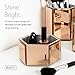 Beautify Rose Gold Hexagon Storage Pots for Makeup Cosmetics, Brushes, Jewelry and Accessories Set of 3 with Glass Cleaning Cloth