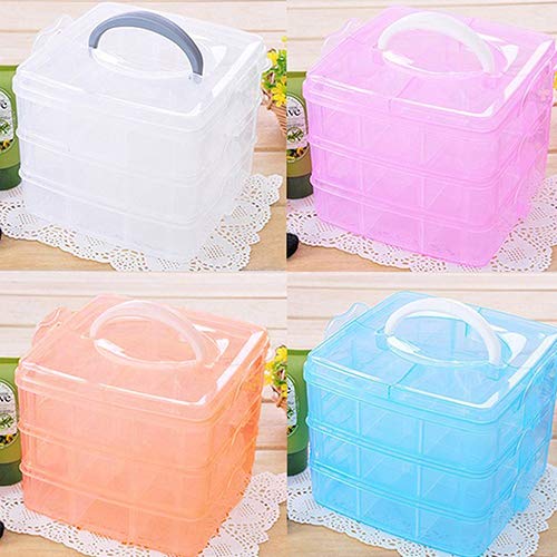 Yamalans 3 Layers Detachable Portable Clear Plastic Box,Craft Beads Jewelry Earring Sewing Accessories Storage Organizer Container Case with Handle Blue 15cm x 15cm x 12.5cm - Thumbnail 5