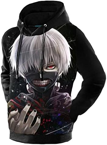 Anime Tokyo Ghoul Costume Kaneki Ken Sweatshirt Cotton Pullover Cosplay Hoodie Casual Sport Clothing (US L=Asia XXL, C)
