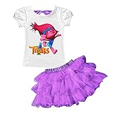 AOVCLKID Trolls Little Girls' 2Pcs Suit Cartoon Shirt and Skirt Set (Purple,130/5-6Y)