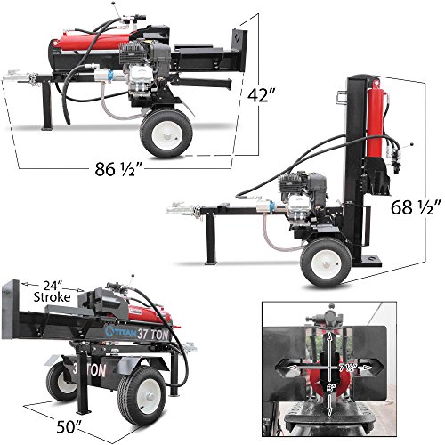 Titan Towable Gas Powered Hydraulic Pivoting Log Wood Splitter 37 Ton Pull Start