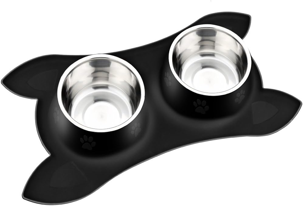 URPOWER Dog Bowl, Stainless Steel Pet Food and Water Bowls No Spill & Non-Skid BPA Free Silicone Mat Dog Food Bowl Dishwasher-Safe Pet Bowls Feeder Bowls for Dogs Cats and Pets 53 Oz