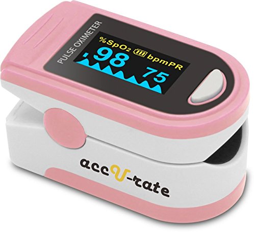 Acc U Rate Pro Series CMS 500D Deluxe Fingertip Pulse Oximeter Blood Oxygen Saturation Monitor, Blushing Pink