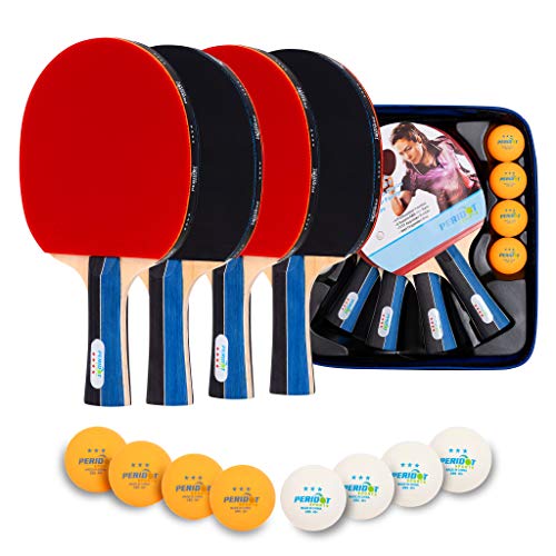 Peridot Sports Ping Pong Paddles Set of 4, Table Tennis Paddles and Balls, 4 Premium Pro Paddles with ITTF Approved…