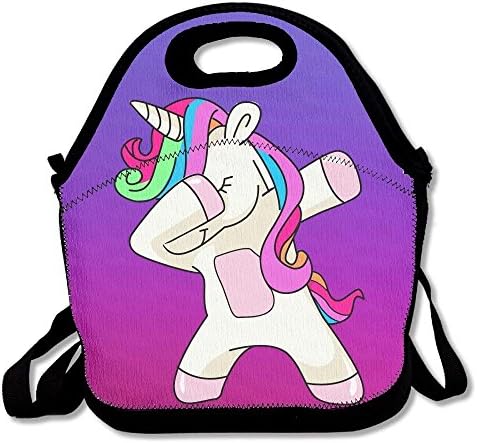 Cute Shy Dabbing Unicorn Purple Lunch Bags Insulated Travel Picnic Lunchbox Tote Handbag With Shoulder Strap For Women Teens Girls Kids Adults