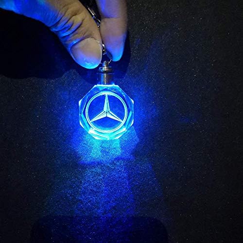 Viffly メルセデスベンツ 7変色 ギフ 包装 車ロゴキーホルダー Led Mercedes キーチェーン車のインテリアペンダントアクセサリー ランプ Benz