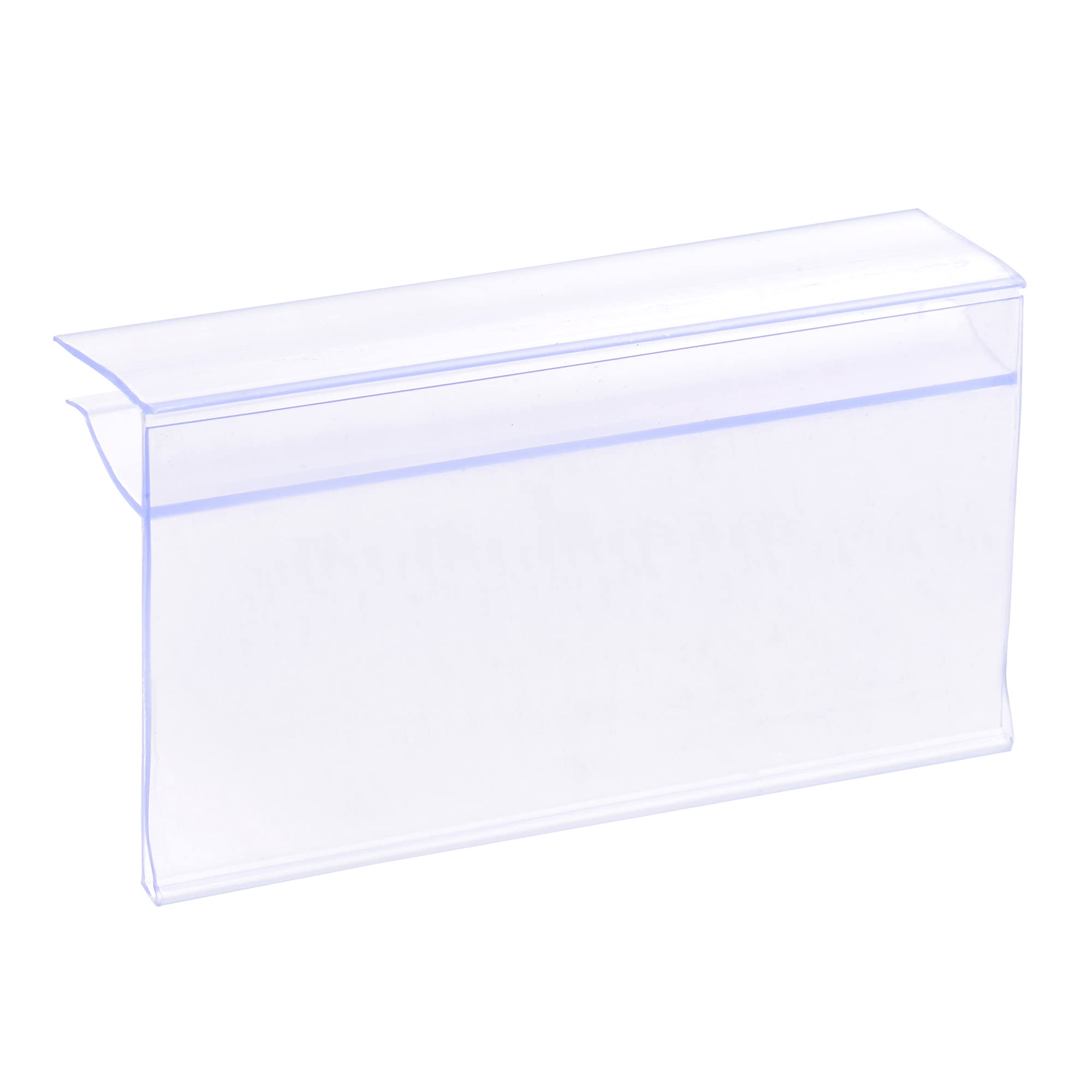 sourcing map Label Holder 80x42mm Clip on Shelf Clear Plastic for 4-8mm Glass Shelving, Pack of 20