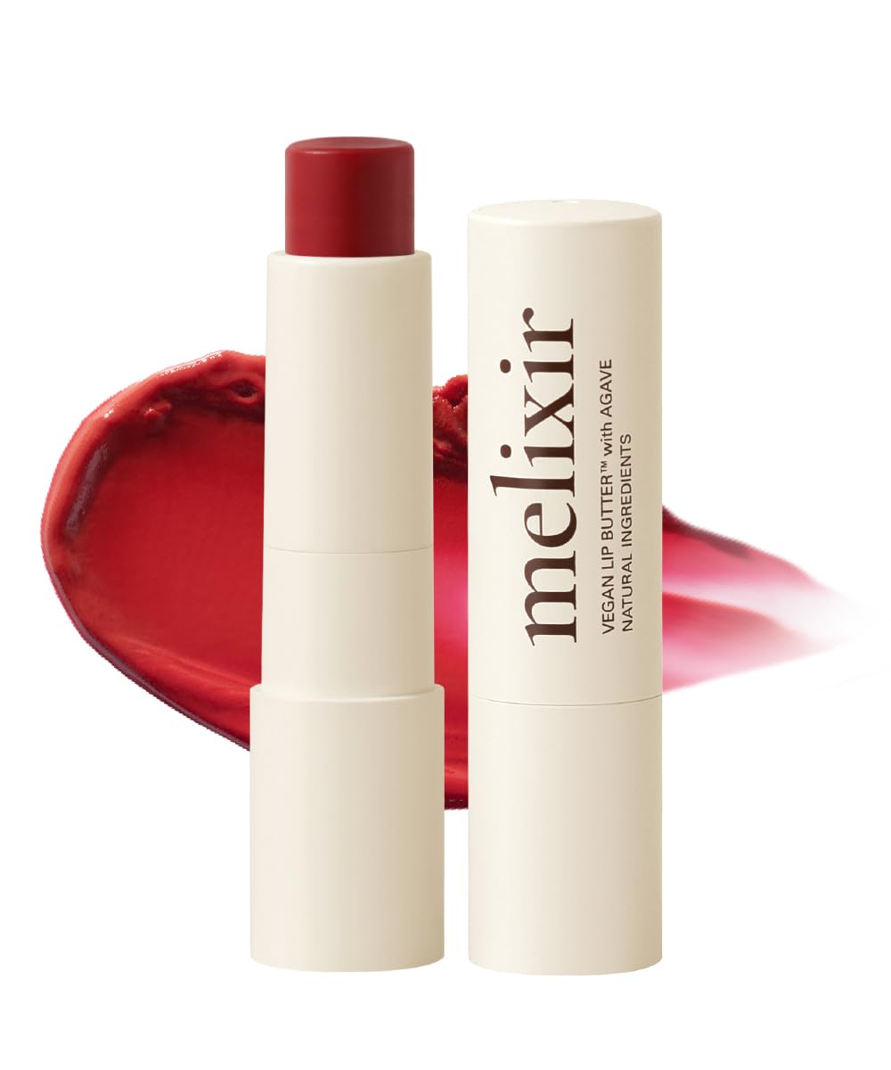 Melixir Vegan Lip Butter (12 Colors), Hydrating Tinted Lip Balm Stick, Petrolatum-Free, Plant-Based Korean Lip Care, Moisturizes Dry Lips With Shea Butter, Sheer & Natural Finish - #03 Red Velvet