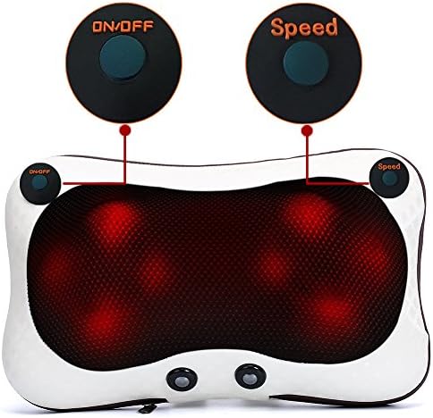 Shiatsu Deep Kneading Massager Pillow, Double Button Adjustable Speed Electric Massage Pillow Relax Neck Sooth Shoulder Relieve Back Pain for Office Cars and Home (White)