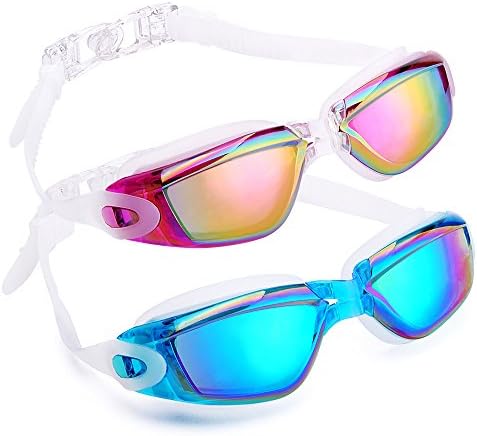 NINIBER Swim Goggles, Pack of 2, Swimming Goggles with Mirrored Anti Fog UV Protection No Leaking Shatterproof, with Free Protective Case for Adult Men Women Youth Kids Child