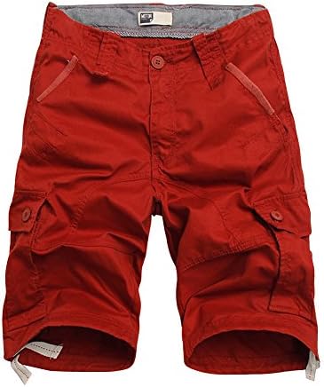 Hestore Men's Cargo Shorts for Summer Loose-fit Purplish Red Size W44