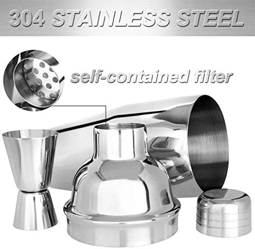 25oz Stainless Steel Cocktail Shaker Bar Set, Bartender Kit with Stand, Bar Tools Set, Martini Bar Mixer Set with Strainer - Cocktail Shaker with Recipes - 19 Piece Professional Bar Accessories