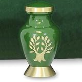 Tree of Life Small Mini Keepsake Urn for Human Ashes - Qnty 1 - Small, Beautiful, Classic Green and Gold - Find Comfort and Peace with This Quality and Thoughtful Urn - Includes Satin Lined Case
