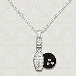 BOWLING BALL & PIN Necklace is Embellished with Clear Crystal Rhinestones.Necklace on Silver 18" Snake Chain. Gift Boxed