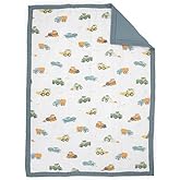 Little Unicorn Muslin Comforter Blanket | Soft & Breathable Muslin Fabric | 36"x50" | 100% Cotton | Crib & Toddler Bed Blanket (Work Trucks)