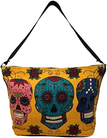 SpiritStar Sugar Skull Purse: Day of the Dead Inspired Daily Travel Bag Made with 100% Cotton