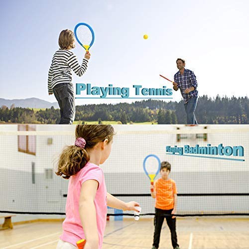 Badminton Tennis Racket Toys for Kids 2 In 1 Garden Outdoor Sports Toys with Badminton Tennis Ball Set Toys for 3 4 5 Year Old Boys Girls Children