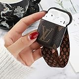 Fine Leather Airpods case Cover, Luxury Airpod case Cover, with Anti Loss Key Belt， Compatible Apple Airpod 1&2, Casefor Classic Logo Cute Luxury Shockproof Airpods