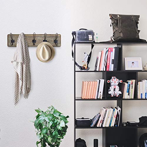 Rustic Coat Rack with 5 Hooks Weathered Brown Wall Mounted 24" Coat