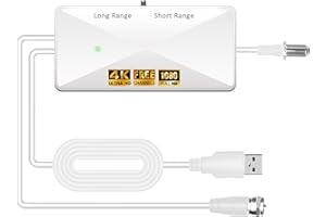 GZMJRD TV Antenna Amplifier Signal Booster, 25dB High Gain Powerful Antenna Booster for TV Antenna Indoor Outdoor, Adjustable Reception Range, Low Noise & Clears Up Pixelated Amplifier (White, Medium)