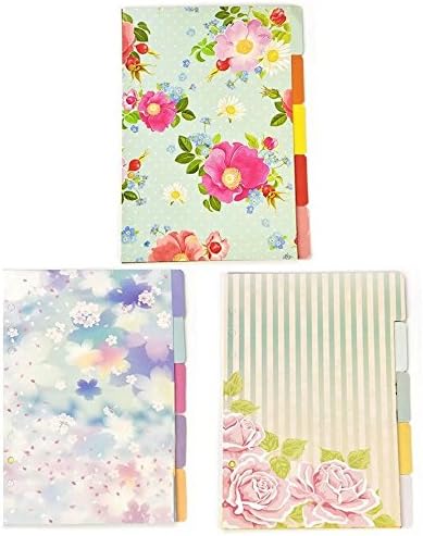 15 Sheets Floral Category Page Day Planner Divider Index Page Tab Cards Notebook Accessories, Match for A5 6-Holes Ring Binders/Planners Notebook/School Stationery(Ballon/Merry-Go-Round/Skye)