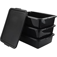 Kekow 3-Pack Plastic Bus Box with Lid, Commercial Bus Tubs, Black