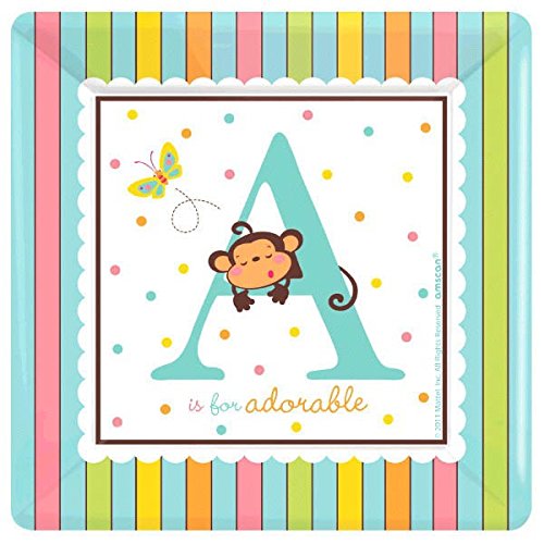 Adorable Fisher Price Baby Shower Party A is for Adorable Square Dinner Plates Tableware, Paper, 10