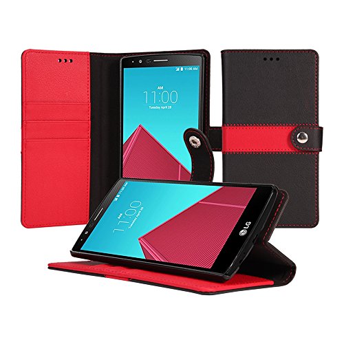 LG G4 Case, AceAbove LG G4 Wallet Case Book Cover Case with Premium Soft PU Leather with Stand Flip Cover and Credit Card Id Holders (Black / Red)