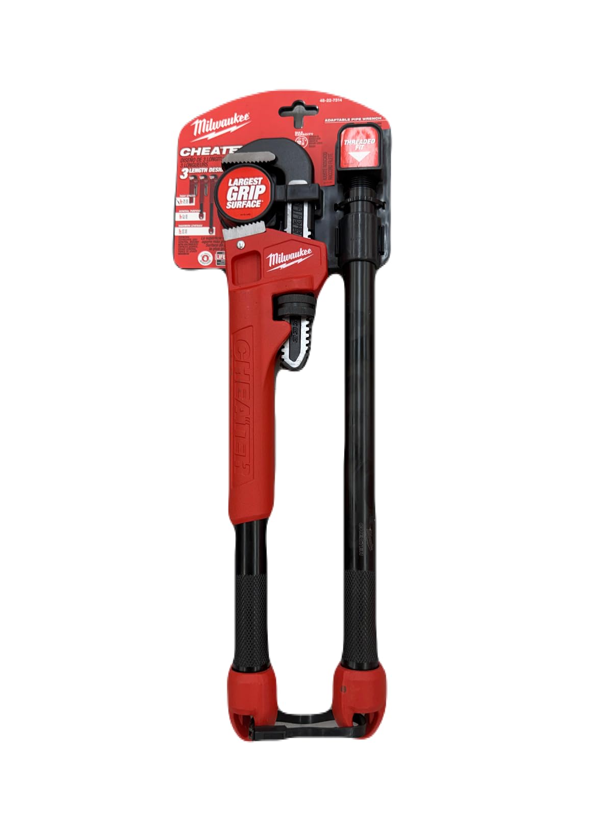 Milwaukee 48 22 7314 Cheater Adaptable Pipe Wrench - 3 Length Design - Red/Black