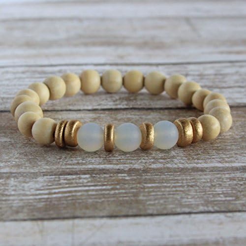 Moonstone Sea Glass Wooden Bead Stacker Bracelet