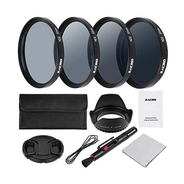 Zacro 52mm Objektiv Filter Set ND2, ND4, ND8, ND16 Kit mit Objektivstift Filtertüte Gegenlichtblende Objektivdeckel und…
